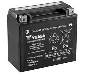 Акумулятор МОТО Yuasa 12V 18,9Ah High Performance MF VRLA Battery AGM YTX20H-BS(сухозаряжений) - (YTX20H-BS / Yuasa)
